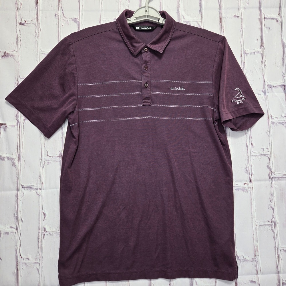 Travis Mathew Polo Shirt Burgundy Striped Pinehurst Golf Short Sleeve Mens Sz M‎